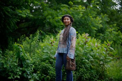 Yasmeen Bekhit, a 22-year-old graduate student, poses for a photograph in her Y2K-inspired outfit near her home in Manheim, Pa., Tuesday, June 27, 2023.