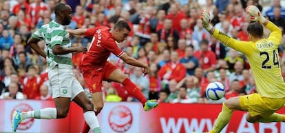 Iago Aspas, en un partido amistoso contra el Celtic.