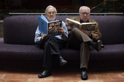 Manuel Gutiérrez Aragón y Román Gubern, ayer en Madrid.