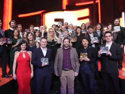 Foto de familia de los premiados del festival Fun and Serious de Bilbao. 