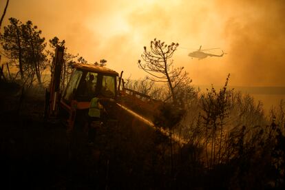 Los bomberos luchan por apagar el fuego en un bosque de Beykoz, 
este miércoles en Turquía.