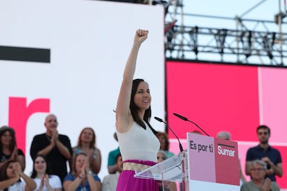 La secretaria general de Podemos y ministra de Derechos Sociales, Ione Belarra, participaba el viernes en el cierre de campaña electoral de Sumar, en el anfiteatro Tierno Galván de Madrid.