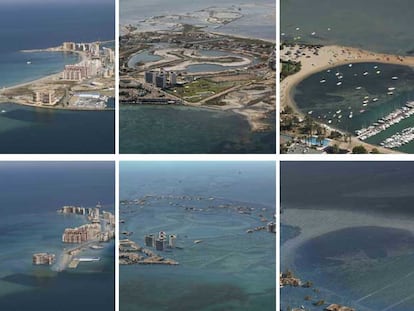 Fotomontaje de La Manga del Mar Menor inundada