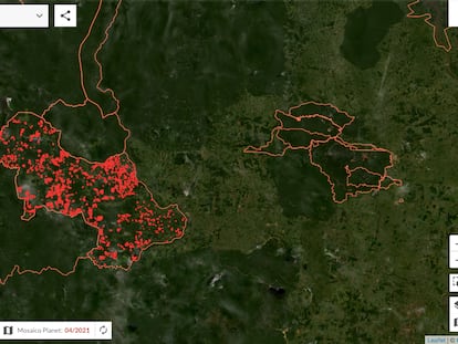 Alertas em Triunfo do Xingu (PA), a unidade de conservação com maior área de desmatamento detectado em 2020.