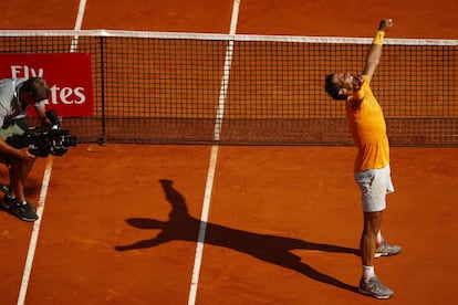 Nadal celebra su triunfo contra Nishikori, ayer en Montecarlo.