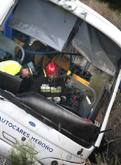 El autobús siniestrado la semana pasada en Oropesa.