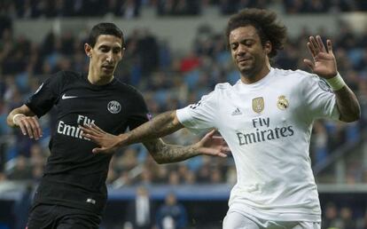 Marcelo contra Di María en el partido ante el PSG