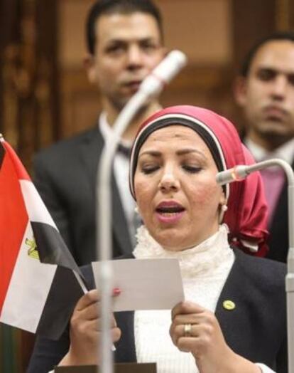 Gihad Ibrahim durante un discurso en el Parlamento egipcio.