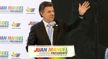 Santos en un acto de campa&ntilde;a en Bogot&aacute; este lunes.