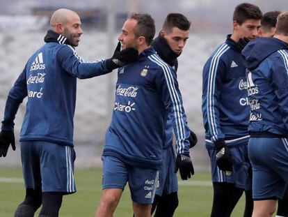 Mascherano, en el entrenamiento de la selecci&oacute;n argentina en Rusia. 