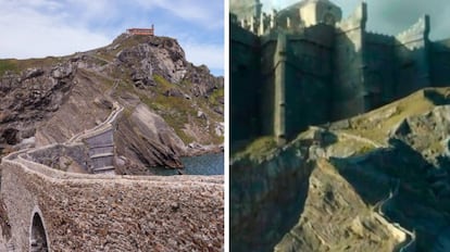 A la izquierda de la imagen, San Juan de Gatzelugatxe. A la derecha, la fortaleza de Rocadragón que aparece en la serie de 'Juego de Tronos'.