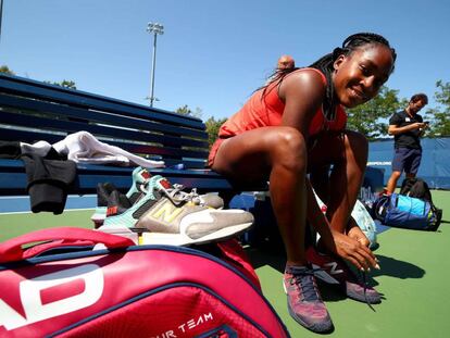 Gauff, durante el entrenamiento de este viernes en Flushing Meadows.