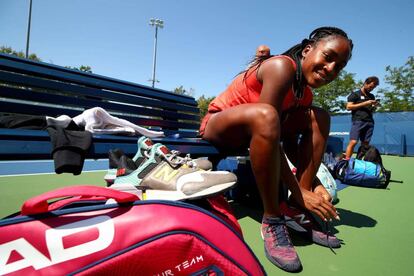 Gauff, durante el entrenamiento de este viernes en Flushing Meadows.