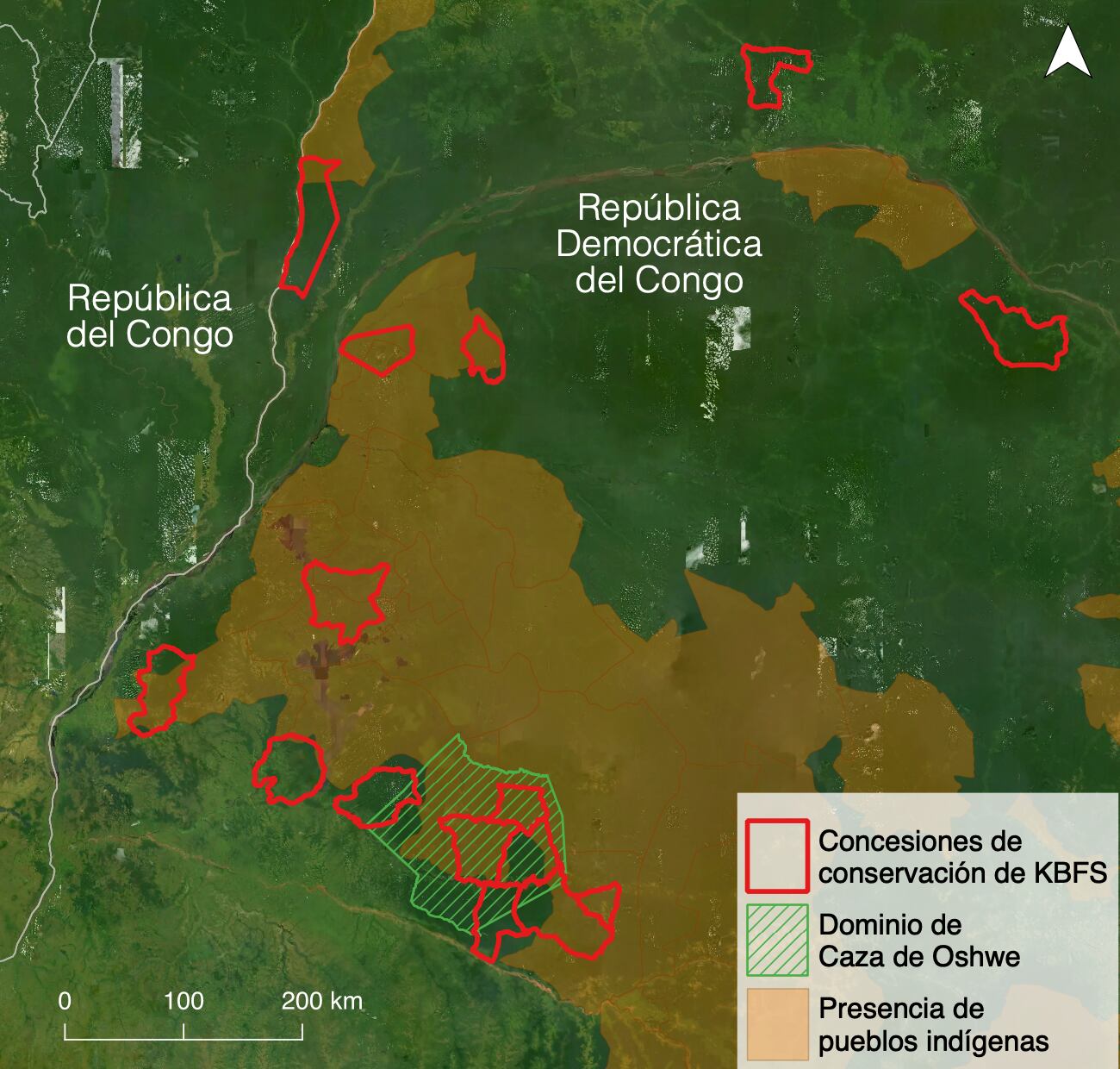 Mapa de concesiones de conservación de KFBS en República Democrática del Congo.