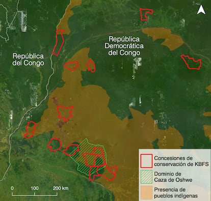 Mapa de concesiones de conservación de KFBS en República Democrática del Congo.