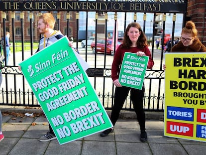 Protesta contra el Brexit en la Queen's University de Belfast, en Irlanda del Norte. 