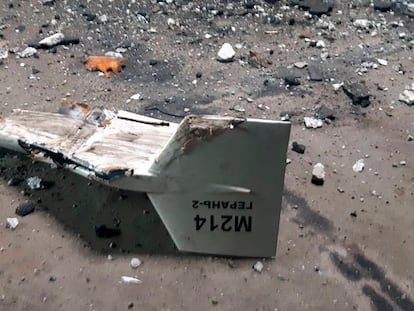 Imagen sin fecha proporcionada por el ejército ucranio de lo que han descrito como un dron iraní Shahed, derribado cerca de Kupiansk (Ucrania).