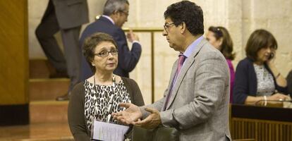 Diego Valderas y Carmen Mart&iacute;nez Aguayo en el Parlamento de Andaluc&iacute;a.