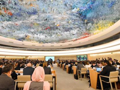 Plenário do Conselho de Direitos Humanos em Genebra.