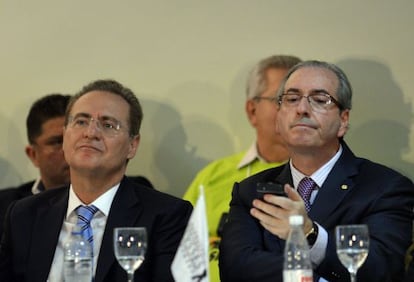 Calheiros e Cunha no evento do PMDB.