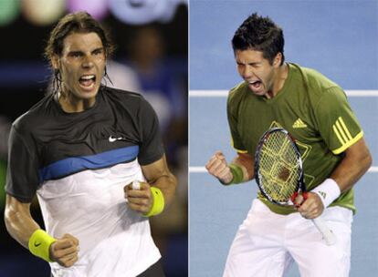 Rafa Nadal y Fernando Verdasco celebran sus triunfos en cuartos contra Gilles Simon y Tsonga.