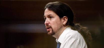 Pablo Iglesias este miércoles en el debate de la moción de censura contra Rajoy.