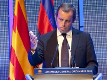 Rosell durante una asamblea del Barcelona