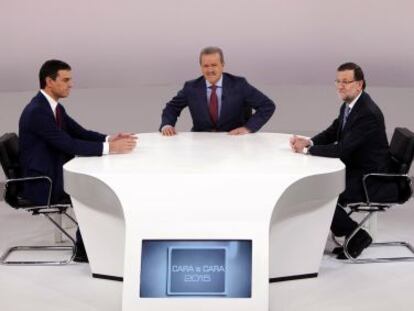 Momento del debate entre Mariano Rajoy y Pedro Sánchez este lunes.