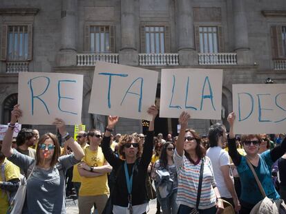 Manifestación de profesores contra los recortes en la educación pública en Barcelona.