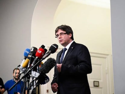 Puigdemont comparece ante la prensa en Copenhage.