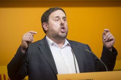 Oriol Junqueras en la roda de premsa que va oferir ahir.