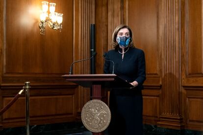 Pelosi, ayer, en la Cámara de Representantes de EEUU.