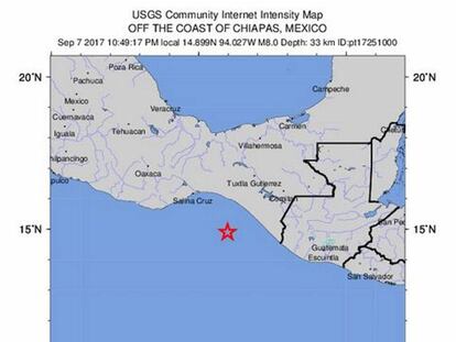 Mapa de la intensitat del terratrèmol.