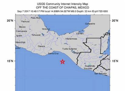 Mapa de la intensitat del terratrèmol.