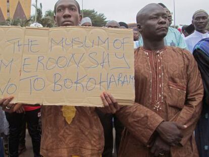 Una marcha en apoyo a la intervención militar contra Boko Haram, esta semana en Yaoundé, Camerún.