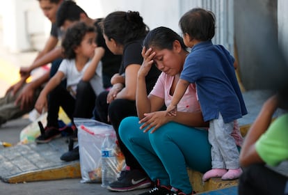 Migrants forced to wait at an immigration center at the border by the "Remain in Mexico" program, in Nuevo Laredo, in July 2019.