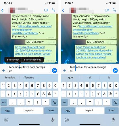 Seleccionar el texto en iOS 13.