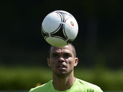 Pepe, en el entrenamiento de Portugal