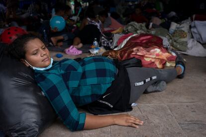 Una mujer de 20 años, embarazada de seis meses, en el campamento de migrantes en Reynosa, Tamaulipas, México