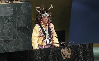 Tadodaho Sid Hill, jefe de la Nación Onondaga, abrió la XVI Sesión del Foro Permanente de las Naciones Unidas para las Cuestiones Indígenas, en abril de 2017.