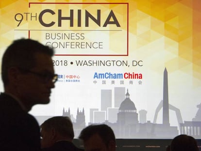 Conferência sobre negócios com a China em Washington, em maio, evento do qual participou o representante comercial dos EUA, Robert Lighthizer. Em vídeo, a China responde às novas tarifas de Trump.