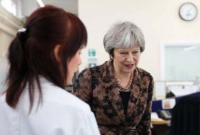 Theresa May, durante un acto de campaña.