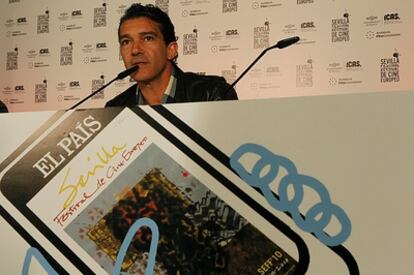 El actor Antonio Banderas, hoy en Sevilla, tras su llegada al Festival de Cine Europeo.