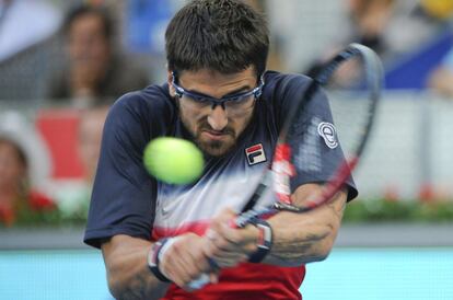 El Serbio Janko Tipsarevic en el partido ante Novak Djokovic.