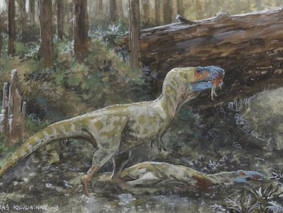 Un Daspletosaurus alimentándose del cadáver de otro animal muerto de la misma especie.