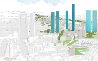 Distrito Castellana Norte anuncia que plantea seis rascacielos en un nuevo centro de negocios en la planeada prolongación al norte de Madrid.