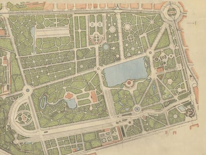 Mapa del parque del Retiro de Madrid, derivado de un Plano de Población de 1910 del Instituto Geográfico Nacional.