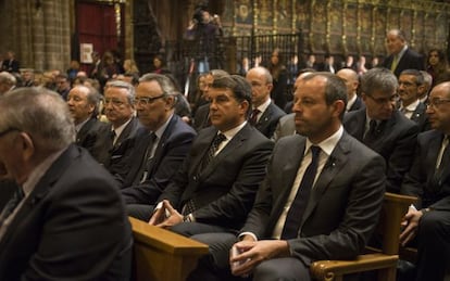 Rosell, Laporta y Joan Gaspart, en la misa por Tito.