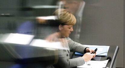 Angela Merkel, este jueves en el Parlamento, en Berlín.