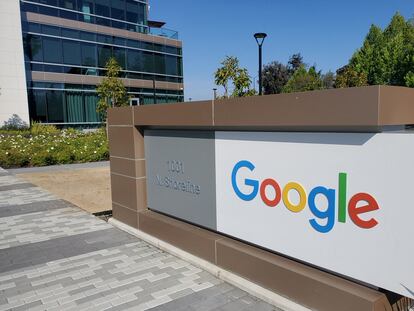 A sign is pictured outside a Google office near the company's headquarters in Mountain View, California, U.S., May 8, 2019.